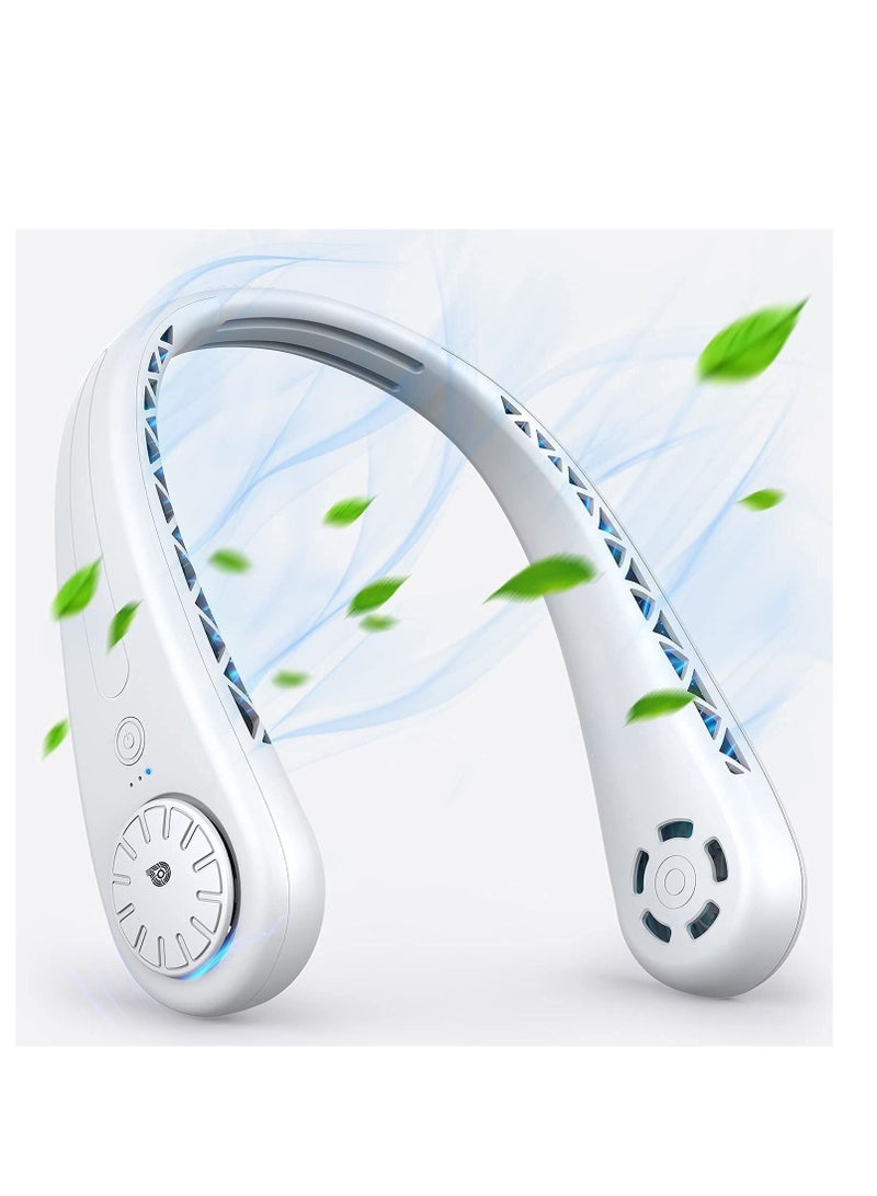 Neck Fan, 1800 mAh Portable Fan Rechargeable Personal Fan, 360° Adjustable Ultra-quiet Neck Cooler, 3 Speeds Change Wearable USB Hanging Bladeless Neck Fan for Office, Travel, Outdoor (White)  - Image 1