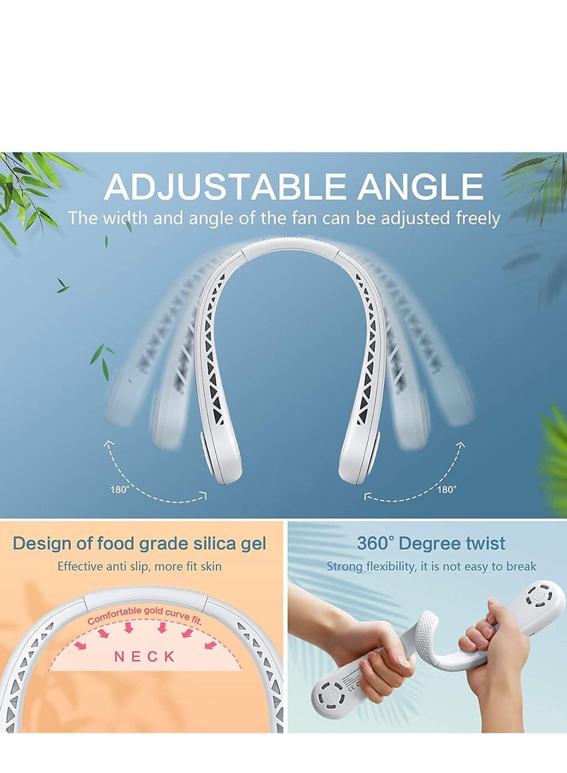 Neck Fan, 1800 mAh Portable Fan Rechargeable Personal Fan, 360° Adjustable Ultra-quiet Neck Cooler, 3 Speeds Change Wearable USB Hanging Bladeless Neck Fan for Office, Travel, Outdoor (White)  - Image 5