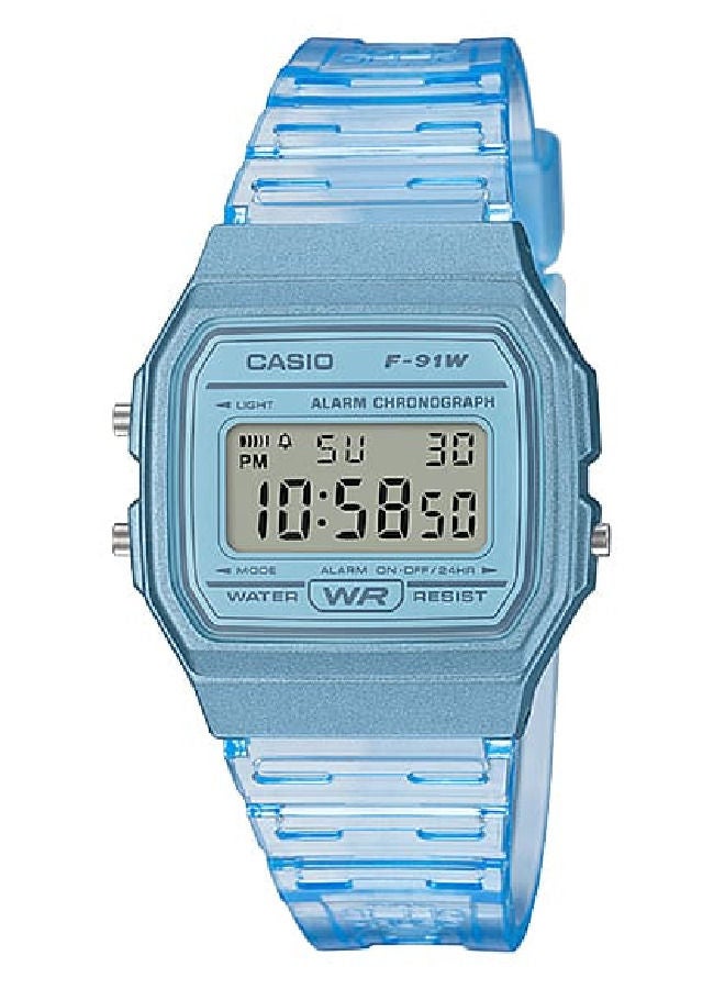 CASIO ساعة يد رقمية من الراتنج للنساء F-91WS-2DF باللون الأزرق - Image 1