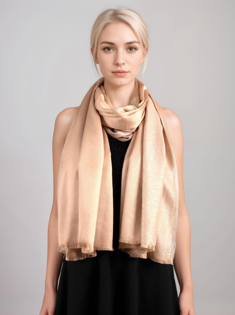 Achillea Soft Silky Solid Pashmina Shawl Wrap Scarf for Wedding Bridesmaid Evening Dress â€¦ (Metallic Champagne) - Image 2