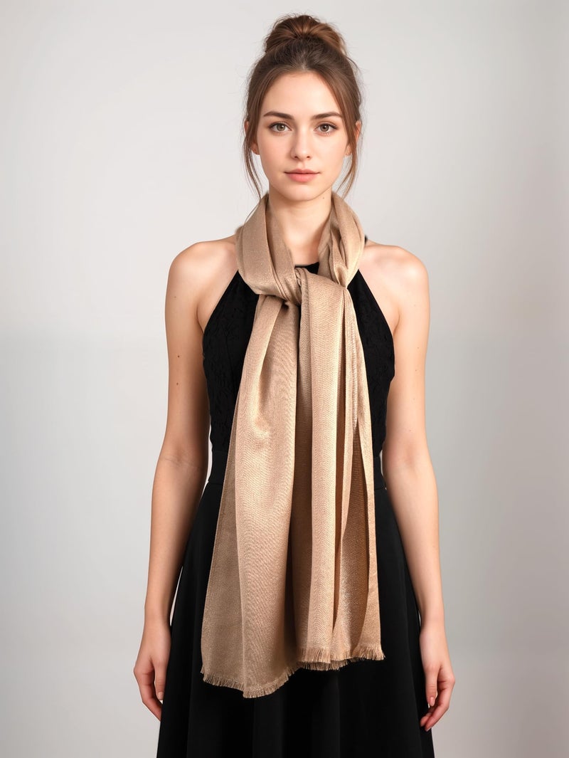 Achillea Soft Silky Solid Pashmina Shawl Wrap Scarf for Wedding Bridesmaid Evening Dress â€¦ (Metallic Champagne) - Image 4