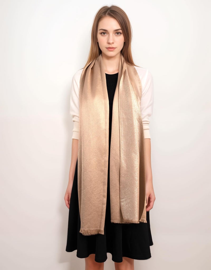 Achillea Soft Silky Solid Pashmina Shawl Wrap Scarf for Wedding Bridesmaid Evening Dress â€¦ (Metallic Champagne) - Image 3