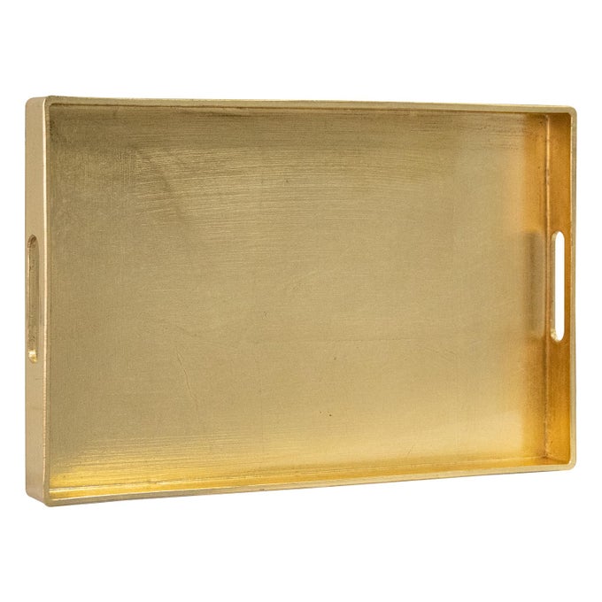 MODERN GOLD DECORATIVE TRAY WITH HANDLES GOLD LEAF SERVING TRAY FOR COFFEE TABLE RECTANGLE BATHROOM DECOR TRAYS 158 L X 102 W X 14 H