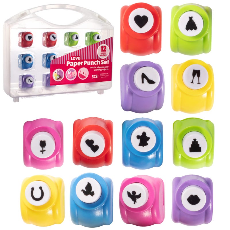 LoveThemed Scrapbook Paper Hole Punchers 12 Different Designs w Carrying Case DIY Your Own Cards Confetti Memory Books Decorations Gifts Summer Camp Project A Must Have Scrapbooking Essential