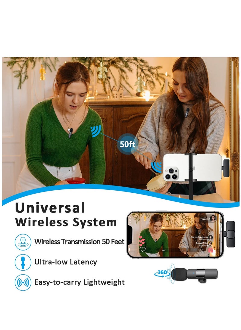 ميكروفونات Lavalier لاسلكية بمشبك احترافي على طية صدر السترة لهاتف iPhone iPad، ميكروفون تسجيل مكثف متعدد الاتجاهات لاسلكي للمقابلة، فيديو بودكاست، مدونة فيديو، YouTube