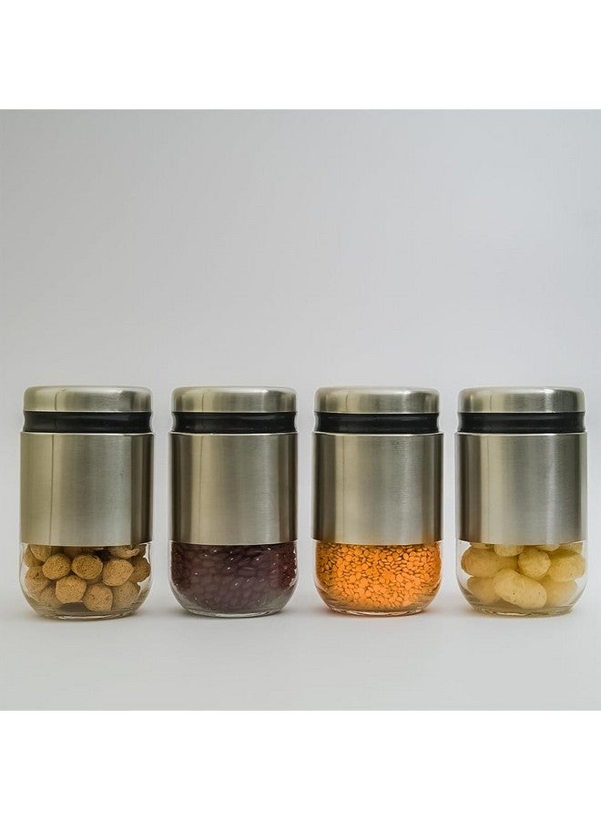 Femora Kitchen Storage Jars Steel Body With See Through Bottom Jar, 550 ML, Pack of 4 - Image 1