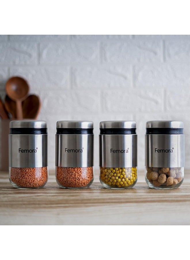 Femora Kitchen Storage Jars Steel Body With See Through Bottom Jar, 550 ML, Pack of 4 - Image 2