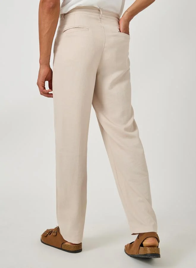 Styli Styli Textured Pleated Tapered Fit Trousers