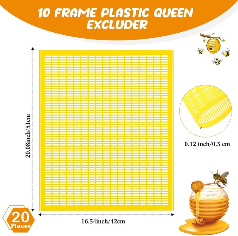 Rtteri Rtteri 20 Packs 10 Frame Plastic Queen Excluder Beekeeping Queen Excluders Bee Supply Queen Excluder Fits 10 Frame Langstroth Beehives Beekeeping Supplies Kit Tools for All Beekeeping Levels Yellow - Image 2