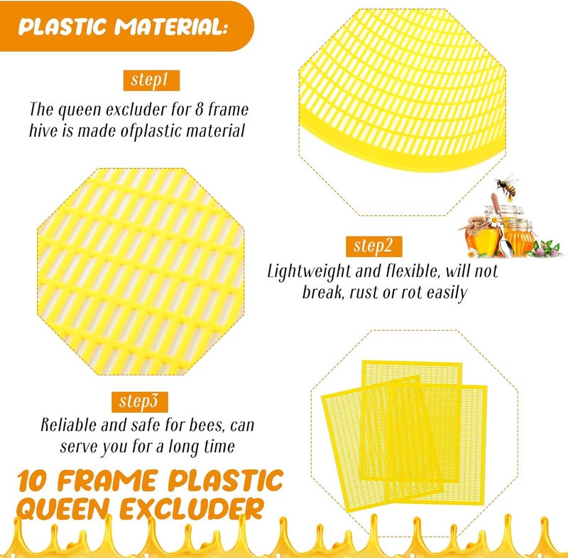 Rtteri Rtteri 20 Packs 10 Frame Plastic Queen Excluder Beekeeping Queen Excluders Bee Supply Queen Excluder Fits 10 Frame Langstroth Beehives Beekeeping Supplies Kit Tools for All Beekeeping Levels Yellow - Image 3