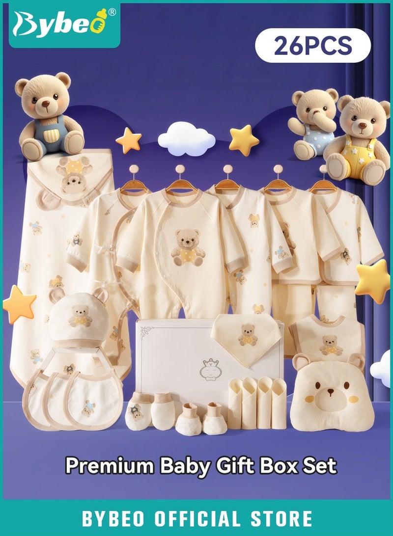 Bybeo 26PCS Newborn Baby Gifts Set, Newborn Layette Gift Set, Baby Clothes Accessories Set for Boys and Girls, Premium Cotton, Perfect Gift Box with Beautifully Gift Box for Spring Summer Autumn Winter - Image 1