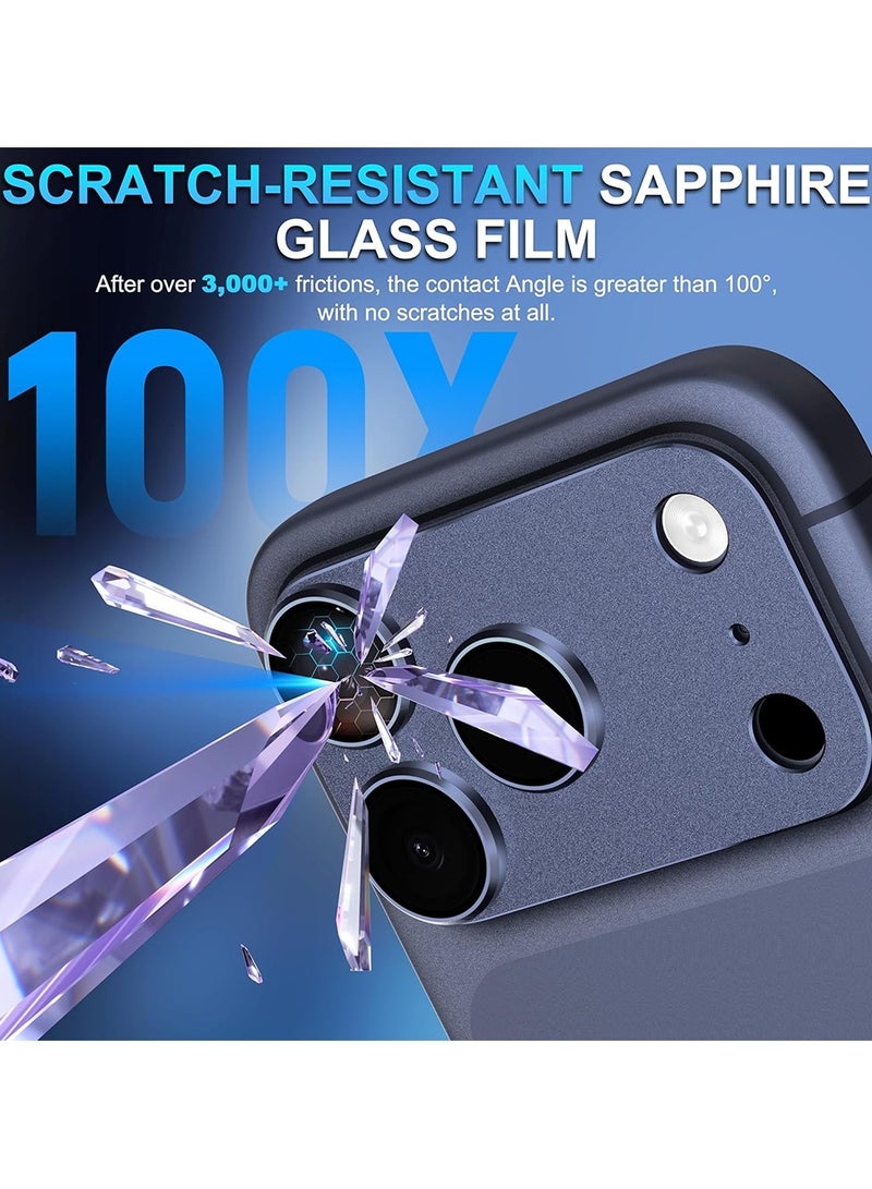 O Ozone Camera Lens Protector for iPhone 17 Pro Max [All-in-one Frosted] [Strong-Adhesion] Metal Frame 9H Tempered Glass Camera Lens Cove Full Coverage -Blue - Image 5
