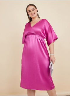V Neck Satin Midi Dresses