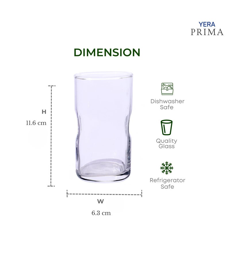 Yera Prima Austin Long Acqa Glass Tumblers Transparent 285 ml Pack of 6 Pcs | Tumblers for Water, Cold Drinks, Juice | Dishwasher Safe | for Daily use & Gifting - Image 3