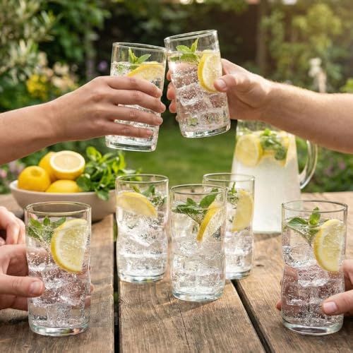 Yera Prima Austin Long Acqa Glass Tumblers Transparent 285 ml Pack of 6 Pcs | Tumblers for Water, Cold Drinks, Juice | Dishwasher Safe | for Daily use & Gifting - Image 2