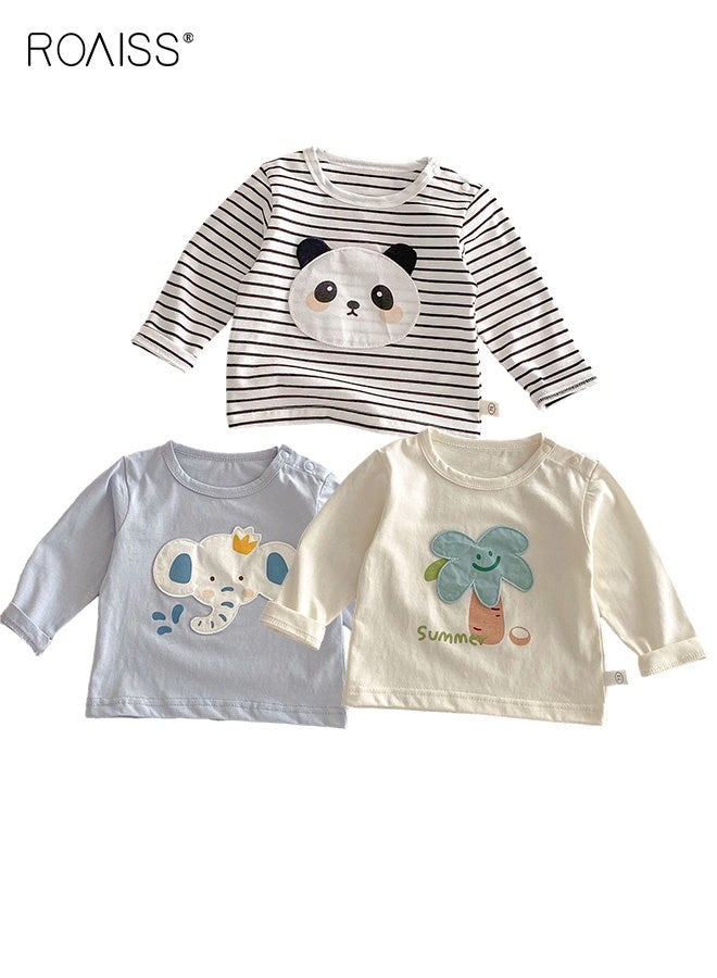 roaiss 3PCS Boys Long Sleeve T Shirts Set, Soft Comfortable Tops with Cartoon Pattern, Casual Round Neck T-Shirts for Toddler Boys, Suitable for All Occasions - Image 1