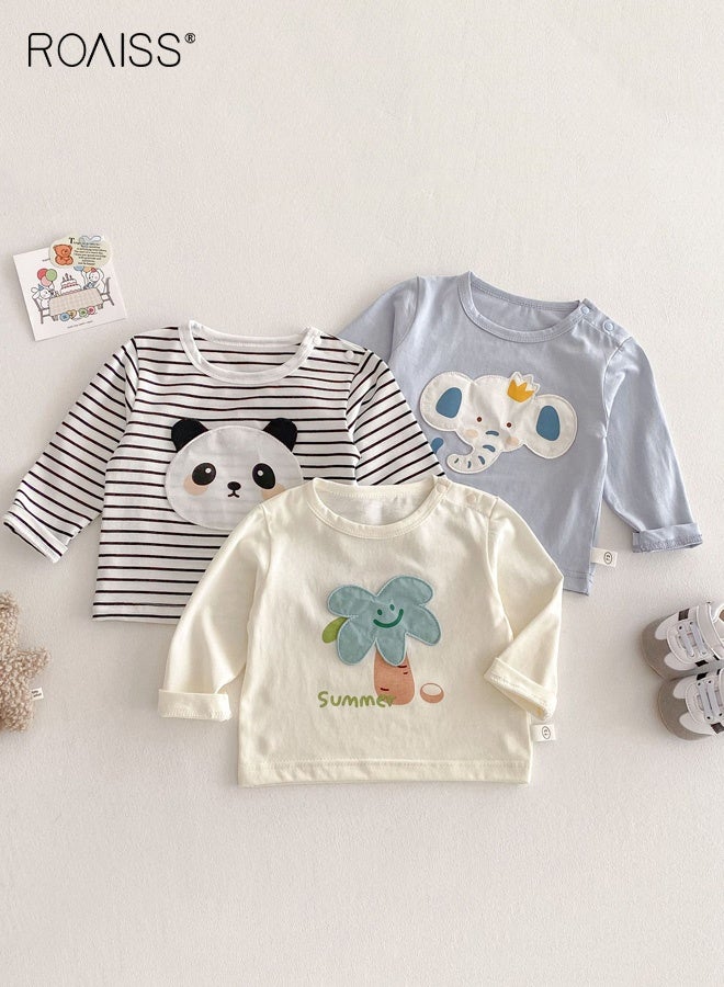 roaiss 3PCS Boys Long Sleeve T Shirts Set, Soft Comfortable Tops with Cartoon Pattern, Casual Round Neck T-Shirts for Toddler Boys, Suitable for All Occasions - Image 2