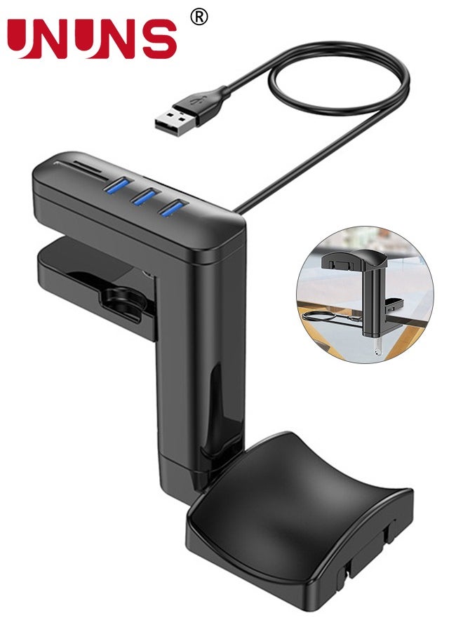 UNUNS 2-in-1 Headphone Stand with USB Hub,PC Gaming Headset Holder-360° Rotation Adjustable Arm Clamp For Controllers And Headphones,3 USB Ports Desk Organizer,PC Gaming Accessories,Black  - Image 1