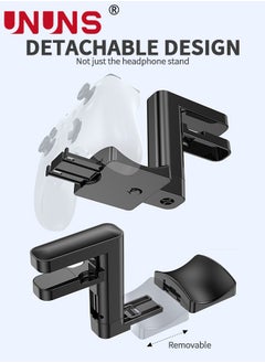 UNUNS حامل سماعة رأس 2 في 1 مع محور USB، حامل سماعة ألعاب الكمبيوتر الشخصي - مشبك ذراع قابل للتعديل يدور 360 درجة لأجهزة التحكم وسماعات الرأس، منظم مكتب 3 منافذ USB، ملحقات ألعاب الكمبيوتر، أسود  - Image 4