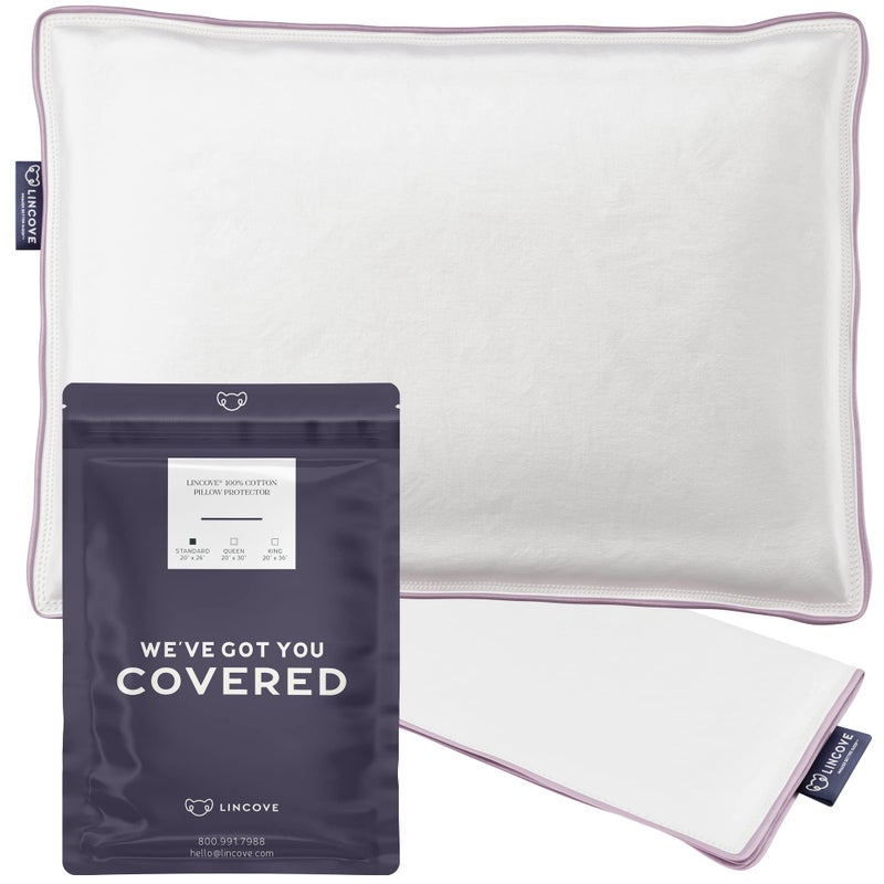 Lincove Lincove 100% Cotton Sateen Pillow Protector Cover - Zipper Pillow Cover - 500 Thread Count Luxury Cotton - Zippered Dust Pillow Protector Bed Pillow Case  Standard  20 x26  - 2 Pack  - Image 1