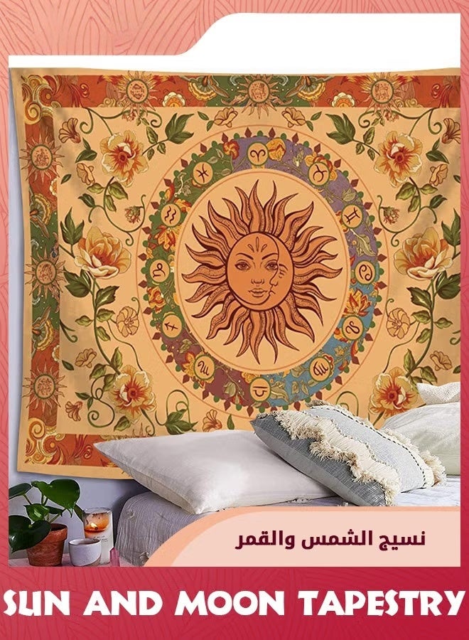 EETU Vintage Sun Tapestry For Classroom,Boho 70s Sunshine Sunset Tapestries Wall Hanging Aesthetic Retro Tapestrys for Living Room Dorm,130x150cm,Orange - Image 2