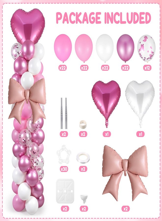 Skylety 2 Sets Pink and White Balloon Column Stand Kit Adjustable Pink White Balloon Stand with Bases for Birthday Wedding Anniversary Graduation Party Baby Shower Decorations Supplies - Image 2