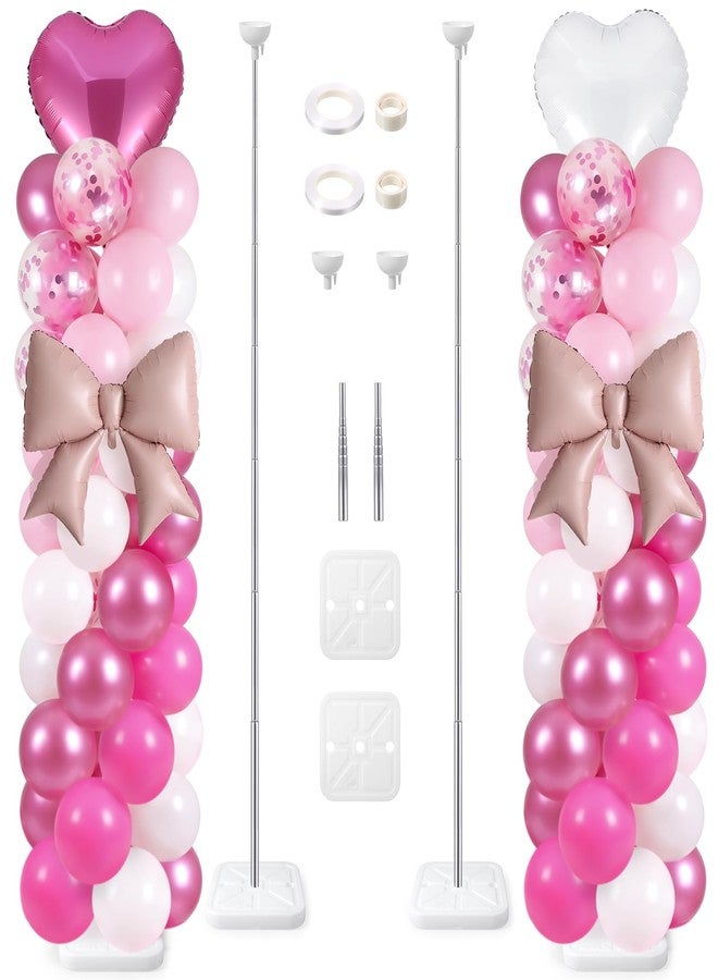 Skylety 2 Sets Pink and White Balloon Column Stand Kit Adjustable Pink White Balloon Stand with Bases for Birthday Wedding Anniversary Graduation Party Baby Shower Decorations Supplies - Image 1