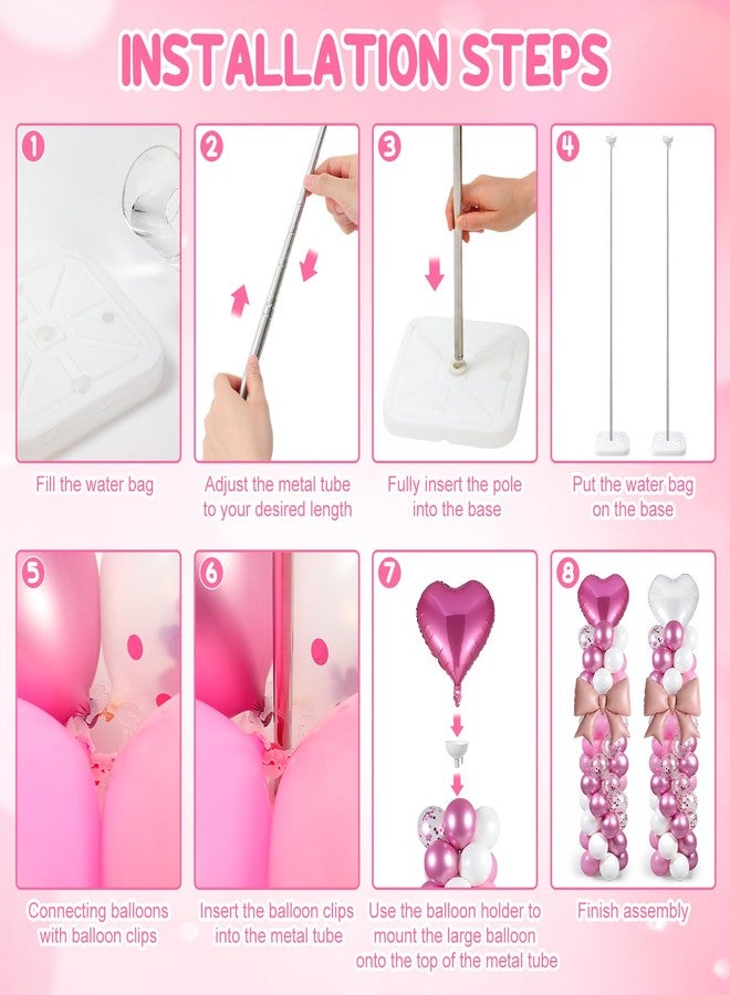 Skylety 2 Sets Pink and White Balloon Column Stand Kit Adjustable Pink White Balloon Stand with Bases for Birthday Wedding Anniversary Graduation Party Baby Shower Decorations Supplies - Image 3