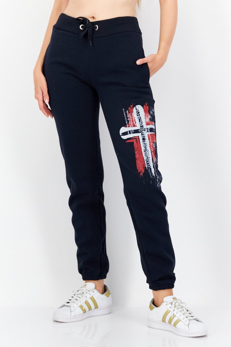 GEOGRAPHICAL NORWAY Women Regular Fit Graphic Jogger Pant, Navy - Image 1