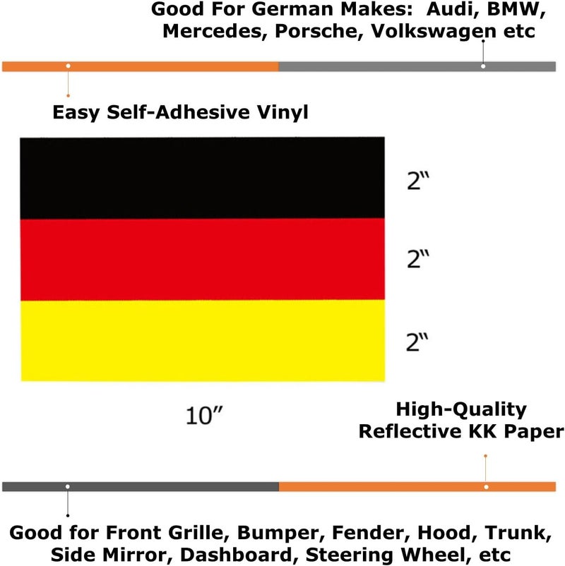 iJDMTOY Compatible with Euro/German Cars 10x6 Inches Germany Flag Black/Red/Yellow Color Stripe Decal Sticker for Exterior Interior Decoration - Image 2