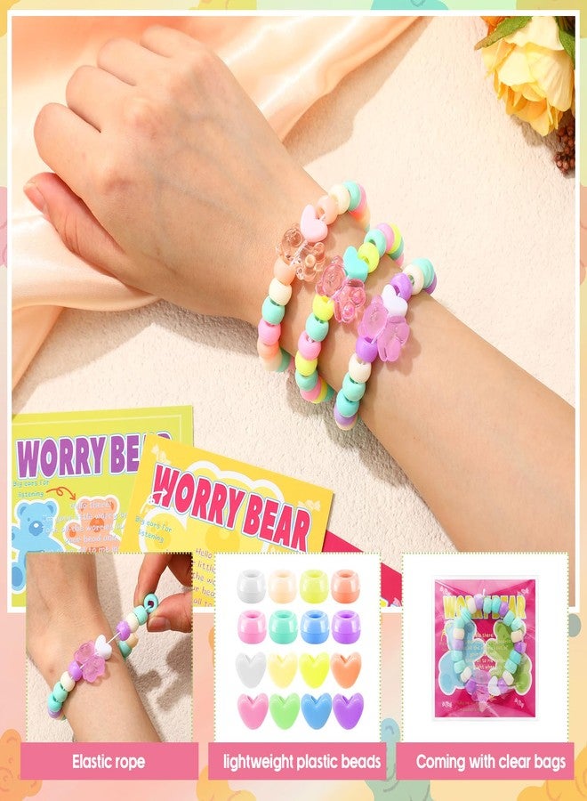Vicenpal 20 Set Worry Bear Gift Kit Anxiety Relief Bracelet Acrylic Pocket Bear Hug DIY Beaded Craft Relieve Anxiety Gift with Cute Card DIY Pretend Jewelry for Adult Women Men Favor - Image 3