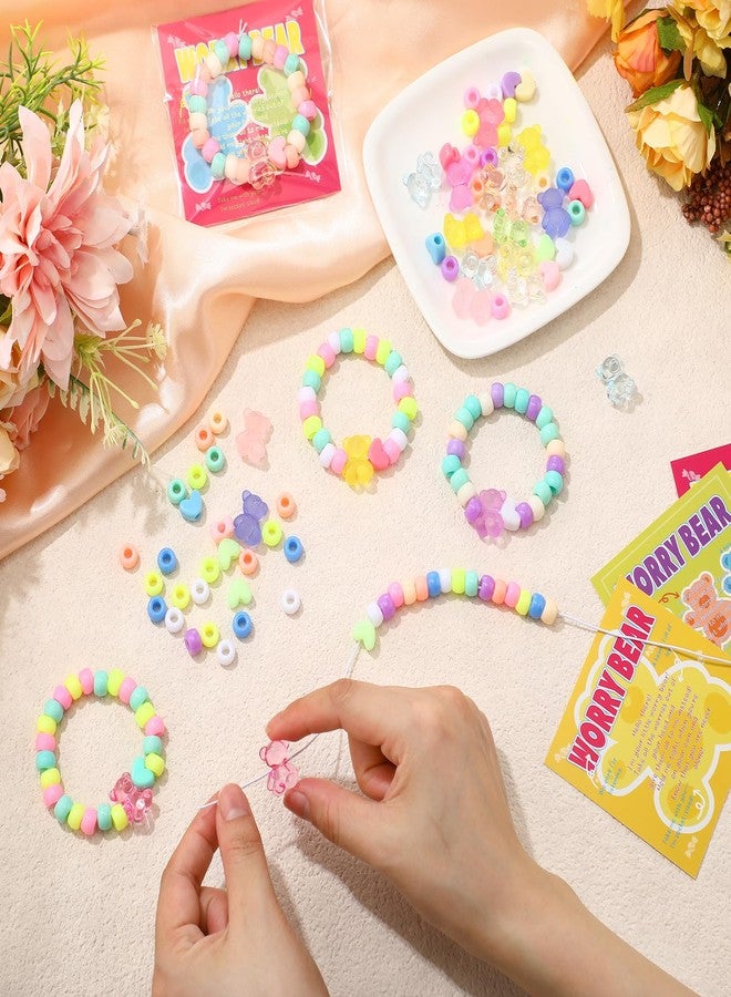Vicenpal 20 Set Worry Bear Gift Kit Anxiety Relief Bracelet Acrylic Pocket Bear Hug DIY Beaded Craft Relieve Anxiety Gift with Cute Card DIY Pretend Jewelry for Adult Women Men Favor - Image 4
