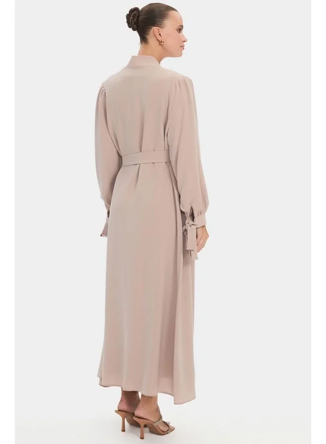 JUNE June Women Waist-Tied Sleeves and Tie Detailed Abaya Beige