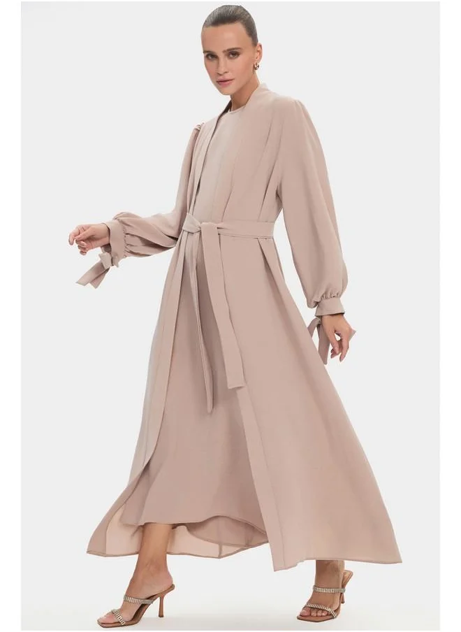 جون June Women Waist-Tied Sleeves and Tie Detailed Abaya Beige