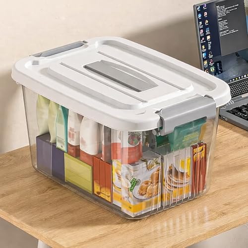 HoopVool® Multipurpose Clear Plastic Storage Box, with Locking Lid and Handles, Organize Home, Kitchen, Office, Available in Multiple Size & Sets. (PACK OF : 3, MEDIUM- 12 X 8.5 X 7 INCH) - Image 3