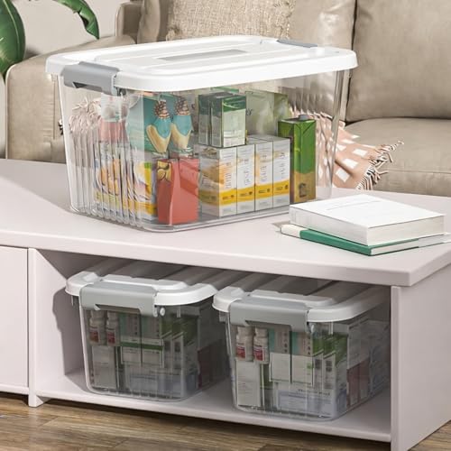 HoopVool® Multipurpose Clear Plastic Storage Box, with Locking Lid and Handles, Organize Home, Kitchen, Office, Available in Multiple Size & Sets. (PACK OF : 3, MEDIUM- 12 X 8.5 X 7 INCH) - Image 4