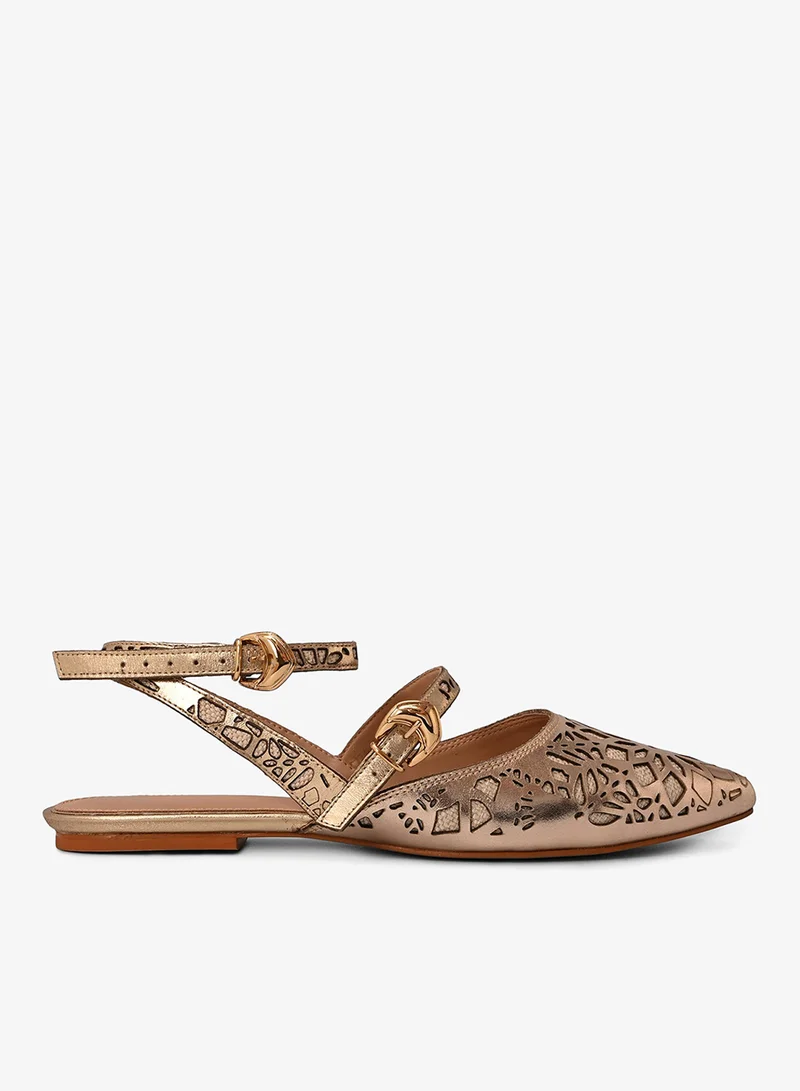 Carmen Steffens Golden Laser Cut Ballet Flat