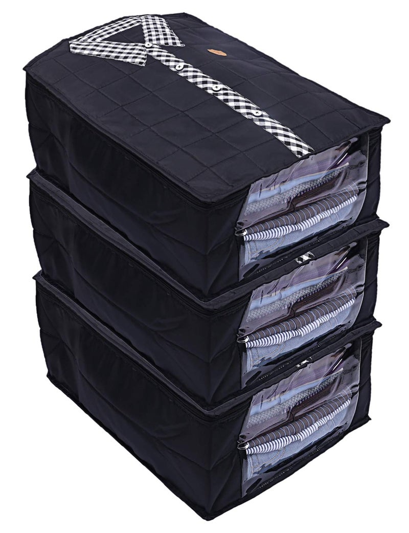 Kuber Industries Kuber Industries Parachute Waterproof 3 Pieces Shirt Cover QuiltedWardrobe Organizer Black CTKTC23206 - Image 1