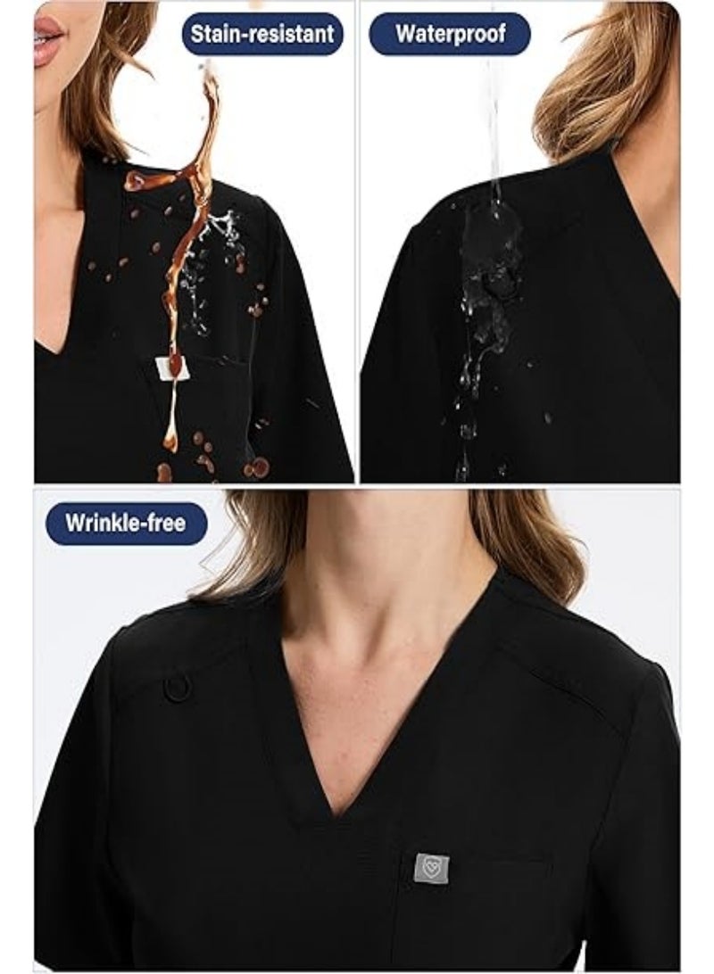 Nجهود مميزة مجموعة ملابس طبية نسائية ورجالية، مجموعة قميص وسروال طبي، مجموعة ملابس طبية، ملابس تنحيف (سوداء)، مناسبة للمستشفيات والعيادات وغيرها. - Image 3