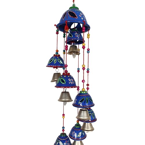 Kuber Industries Rajasthani Design Handcrafted Hanging Windchimes|Latkan with 8 Bells for Home Decor & Positive Energy,Pack of 2 (Blue), Plastic - Image 5