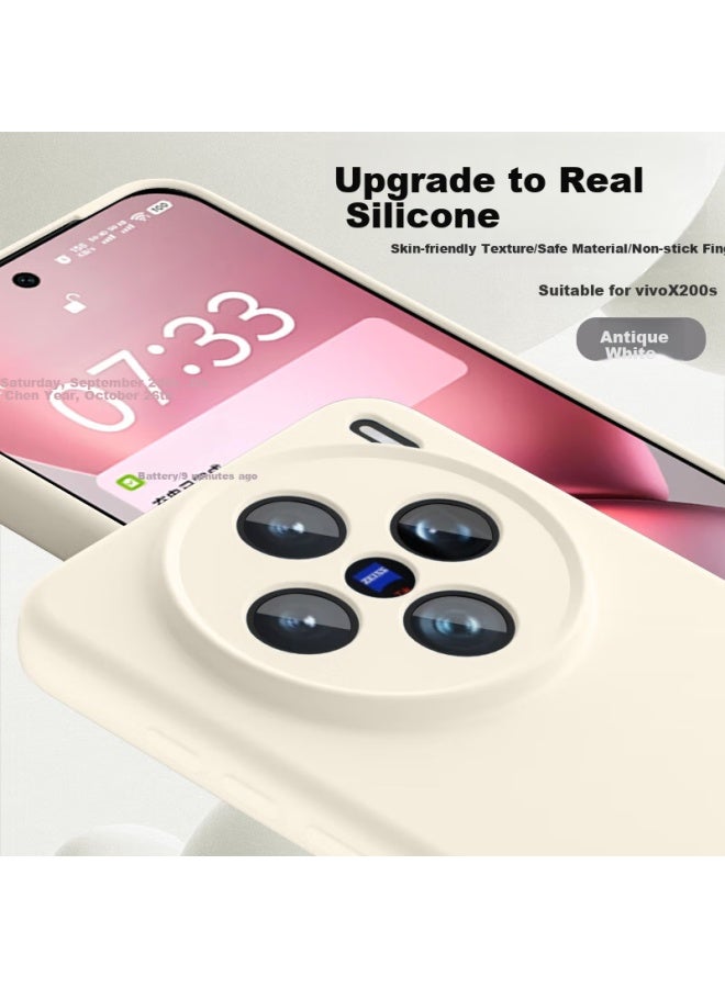 Shangsu Vivox200S Phone Case X200S Protective Cover Premium Skin-Friendly Silicone Soft Shell Lens Full Coverage Anti-Drop Anti-Fingerprint Women Men Solid Color Simple Antique White - Image 1