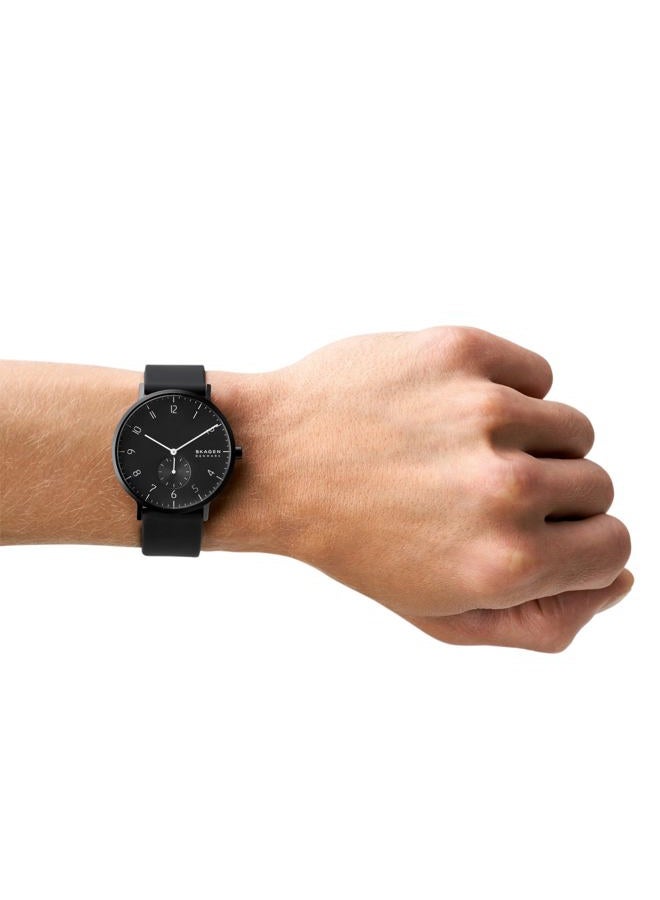 Skagen Aaren Colored Silicone Quartz Minimalistic 41mm Watch, Black, One Size - Image 5