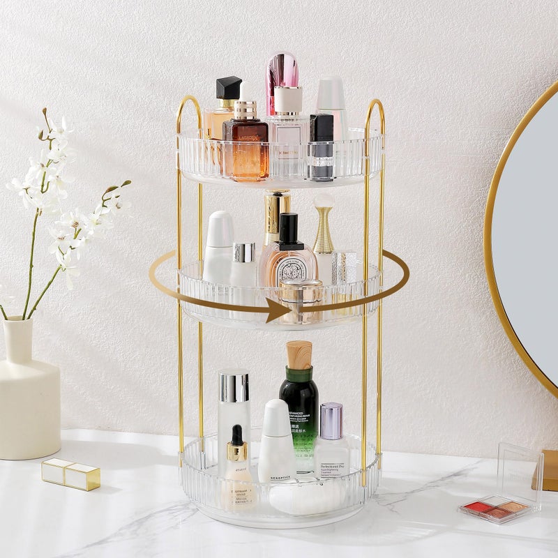 Aveniee 3-Tier Rotating Makeup Organizer â€“ Clear Spinning Perfume & Skincare Cosmetic Storage for Vanity, Bathroom Countertop, or Dresser, White - Image 3