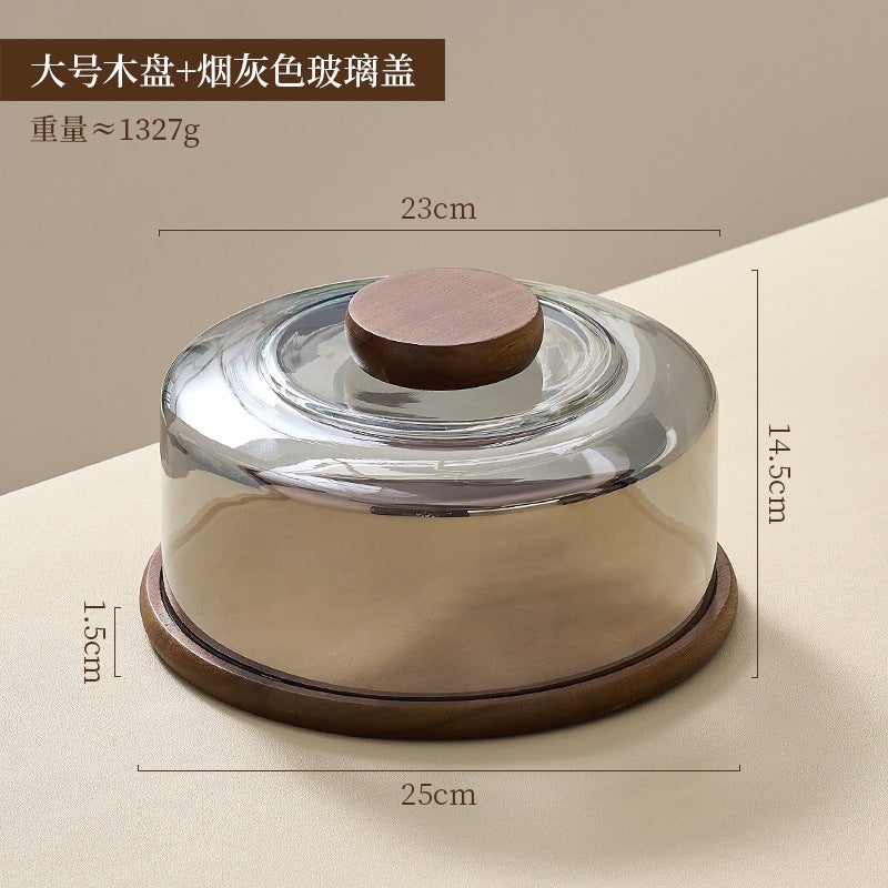 Cake Tray Wooden Dim Sum Tray With Glass Cover Dessert Glass Cover Cut Cake Cover Bread Dessert - Image 1