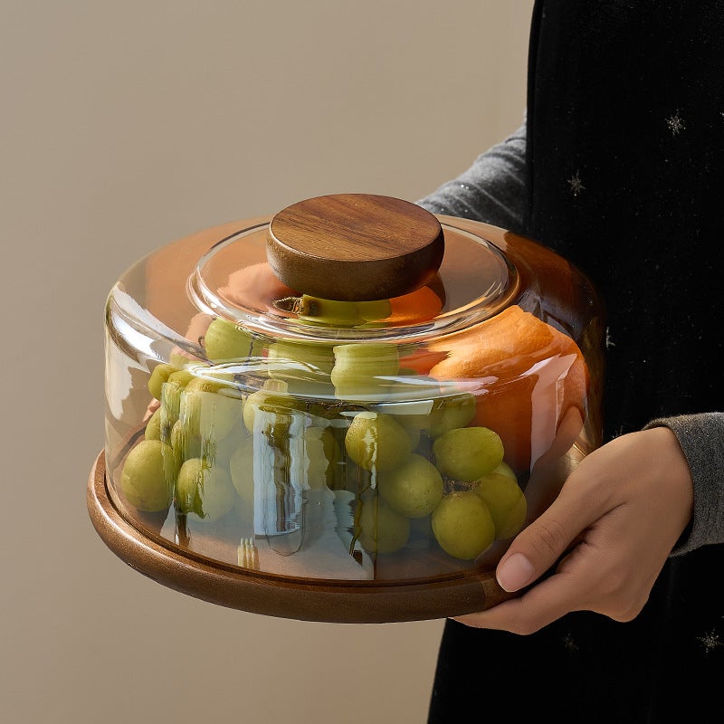 Cake Tray Wooden Dim Sum Tray With Glass Cover Dessert Glass Cover Cut Cake Cover Bread Dessert - Image 4