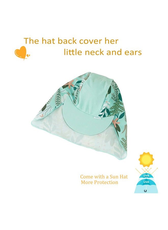 UMELOK Newborn Girls Swimsuit UPF 50+ Sun Protection One Piece Bathing Suits with Hat (Green Tropical plants, 0-3 months) - Image 4