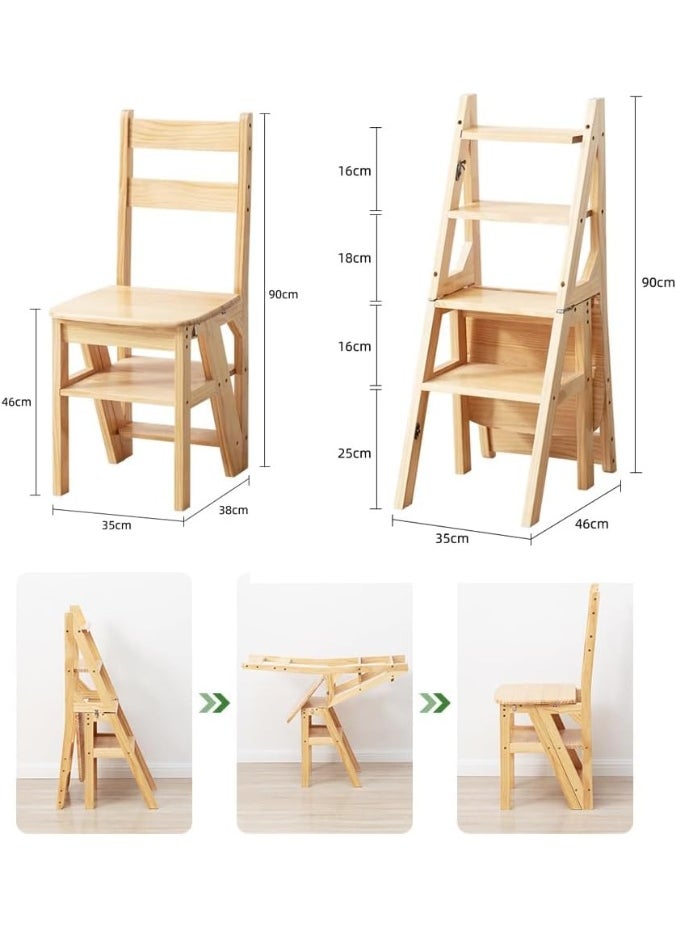 Rubik 2-in-1 Ladder Chair, Folding Solid Wood, 4 Steps Stool for Home/Kitchen/Office/School (Walnut)  - Image 3