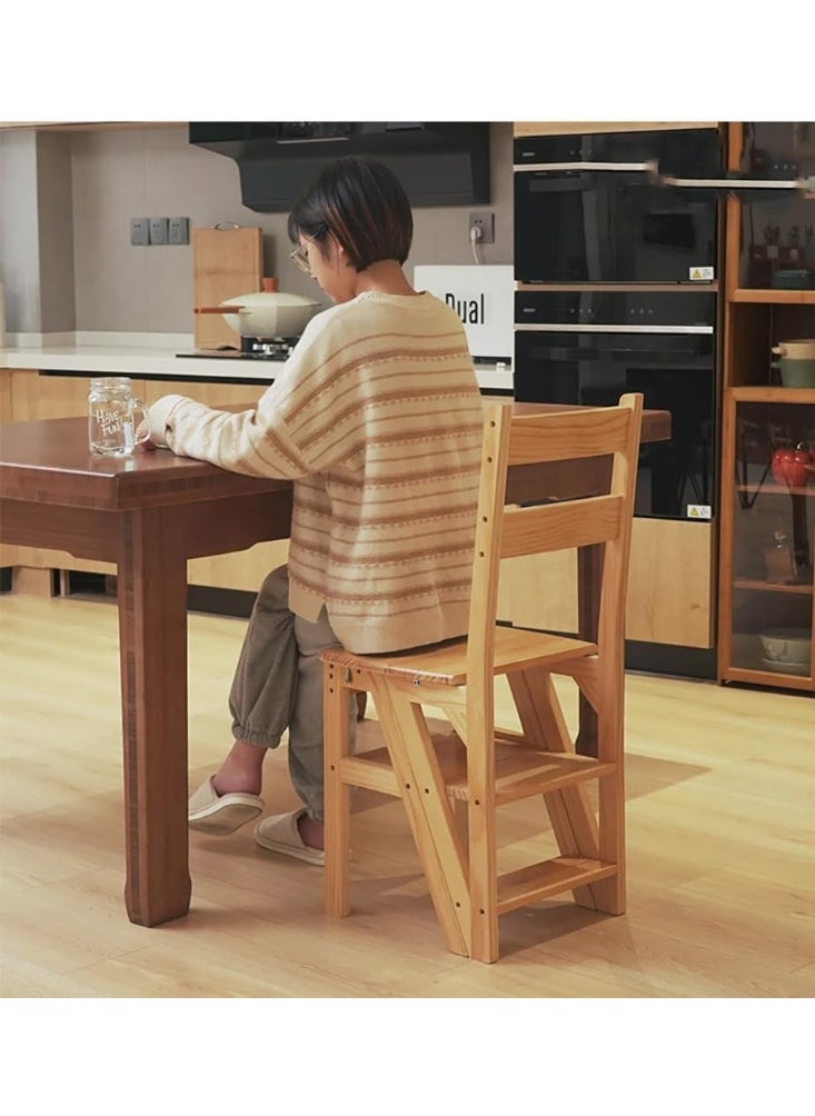 Rubik 2-in-1 Ladder Chair, Folding Solid Wood, 4 Steps Stool for Home/Kitchen/Office/School (Walnut)  - Image 4
