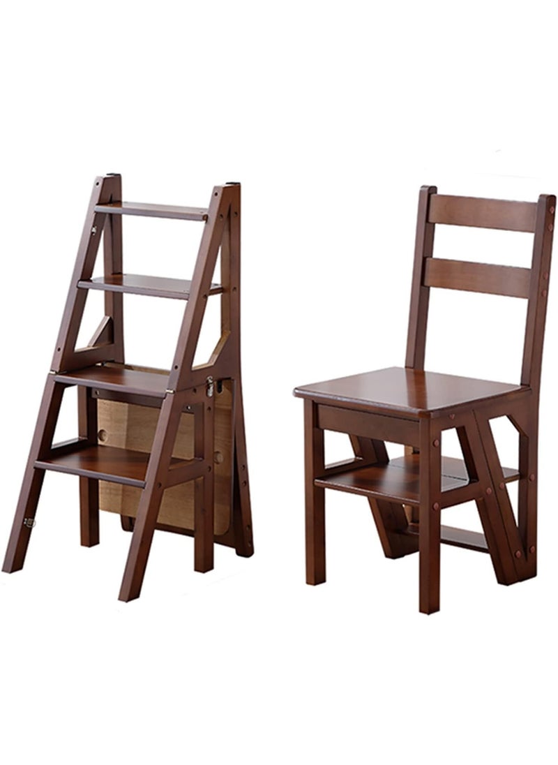 Rubik 2-in-1 Ladder Chair, Folding Solid Wood, 4 Steps Stool for Home/Kitchen/Office/School (Walnut)  - Image 1