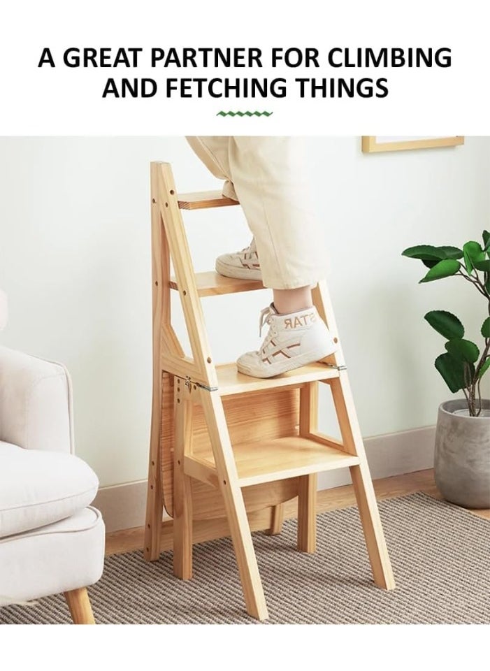 Rubik 2-in-1 Ladder Chair, Folding Solid Wood, 4 Steps Stool for Home/Kitchen/Office/School (Walnut)  - Image 5